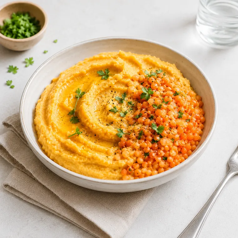 Purée carotte, panais, lentilles corail