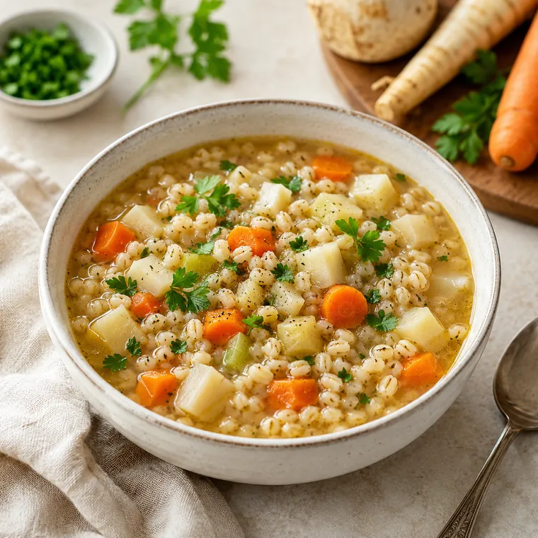 Soupe d'orge aux légumes racines